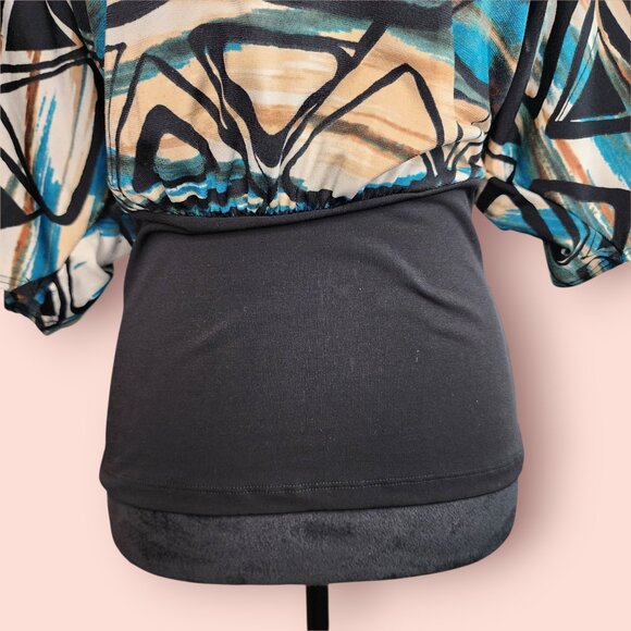 Y2K boat neck dolman sleeve abstract print boho top - Picture 4 of 4